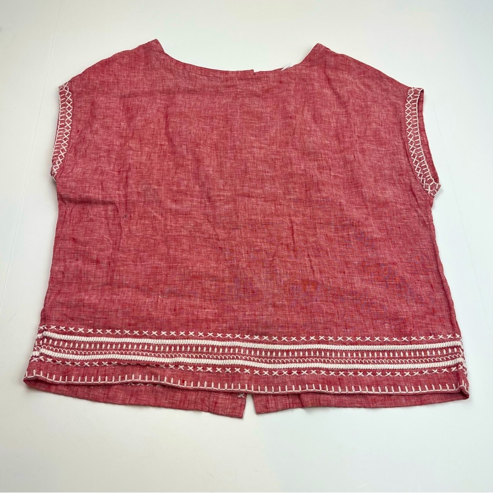 Sigrid Olsen Red Embroidered Linen Blend Boxy Top